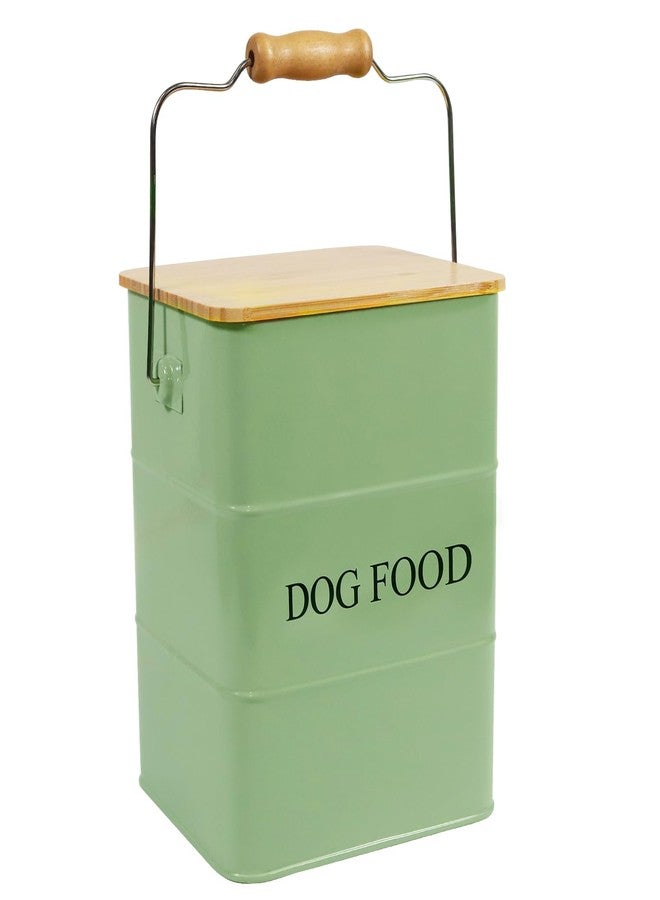 Morezi Dog Treat and Food Storage tin with Wooden lid and Scoop Included - White Powder - Carbon Steel - Dog Food bin - pet Food Container Storage Canister Green - Image 1